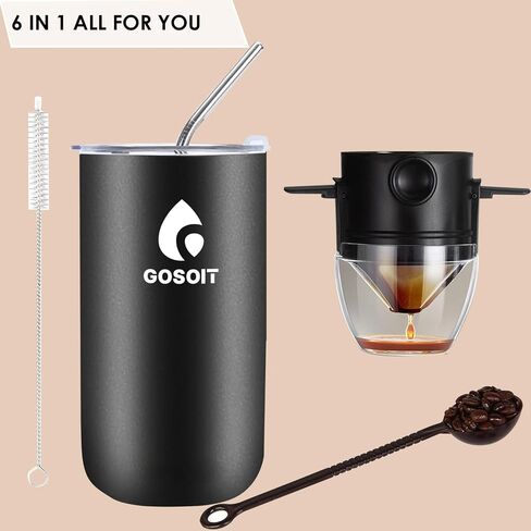 Portable Pour Over Coffee Maker Kits Coffee Filter Mug Coffee Drippers Cup Bottle Includ Straw Cleaning Brush and Spoon for Home Office,Travel, Camping 20Oz in Saudi Arabia