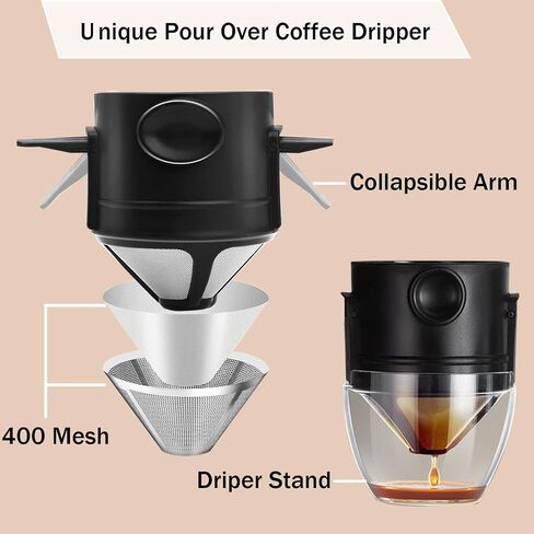 Portable Pour Over Coffee Maker Kits Coffee Filter Mug Coffee Drippers Cup Bottle Includ Straw Cleaning Brush and Spoon for Home Office,Travel, Camping 20Oz in Saudi Arabia