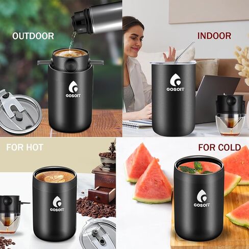 Portable Pour Over Coffee Maker Kits Coffee Filter Mug Coffee Drippers Cup Bottle Includ Straw Cleaning Brush and Spoon for Home Office,Travel, Camping 20Oz in Saudi Arabia