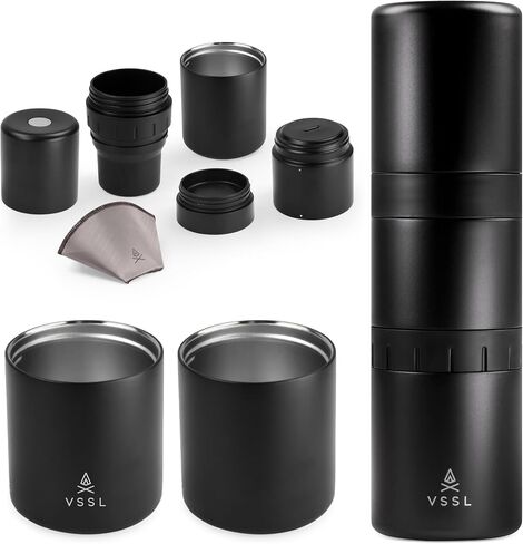 VSSL - Nest Pour Over Coffee Set | Coffee Maker for Camping | All-In-One Travel Pour Over | Transportable Dripper, 10oz Stainless Steel Travel Mug | Compact Storage & Adventure Ready | Deep Moss in Kuwait