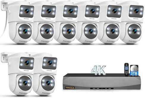 4K PoE Security Camera System Outdoor, 8 Dual Lens Cameras, 3TB Hard Drive | Fixed + PTZ Auto Tracking, 130° Wide Angle, AI Human Detection, Color Night Vision, 2-Way Audio, No Monthly Fee in Kuwait