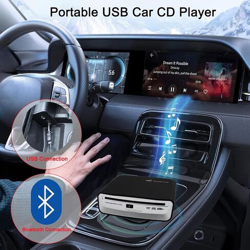 Portable CD Player for Car with Bluetooth and USB Connection,USB External Universal Cars CD Player for Car Audio Systems/TV/MacBook pro/Laptops Desktops/Bluetooth Speaker with Plug and Play in Saudi Arabia