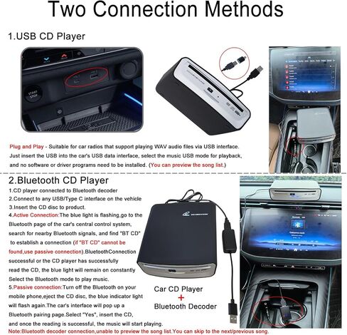 Portable CD Player for Car with Bluetooth and USB Connection,USB External Universal Cars CD Player for Car Audio Systems/TV/MacBook pro/Laptops Desktops/Bluetooth Speaker with Plug and Play in Saudi Arabia