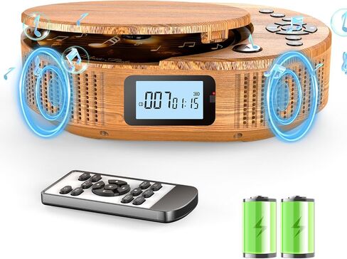 Portable CD Player & Bluetooth Speaker Combo, Rechargeable Boombox | CD Players for Home/Car with Remote Control, Bluetooth CD Player with HiFi Speaker, FM Radio, Support AUX/USB, Headphone Jack in Saudi Arabia
