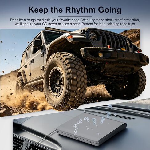 External CD Player for Car, USB/AUX Connection, Universal Compatibility | Portable, Anti-Skip, Shockproof, Vehicles, Resume, Steering-Wheel Remote, Compact Design, Hidden Cable, Plug & Play in Saudi Arabia