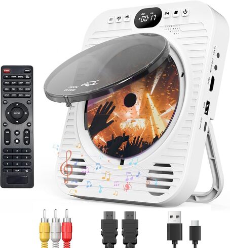 Mini CD DVD Player for TV - Portable Bluetooth CD DVD Player with HDMI & AV Cables, Built-in Speakers, USB/AUX Playback, 1080P Upscaling, Wall-Mountable Compact Desktop Player for Home in Saudi Arabia