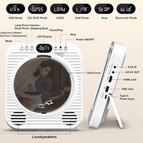 Mini CD DVD Player for TV - Portable Bluetooth CD DVD Player with HDMI & AV Cables, Built-in Speakers, USB/AUX Playback, 1080P Upscaling, Wall-Mountable Compact Desktop Player for Home in Saudi Arabia