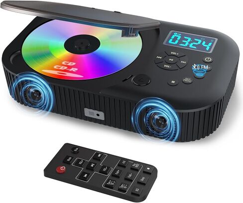 CD Player Portable,MONODEAL Dual Stereo Portable CD Player-Black | 4000mAh Rechargeable Player for Car/Home with Remote Control, Support USB/AUX,Headphone Jack in Kuwait