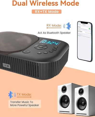 CD Player Portable,MONODEAL Dual Stereo Portable CD Player-Black | 4000mAh Rechargeable Player for Car/Home with Remote Control, Support USB/AUX,Headphone Jack in Kuwait