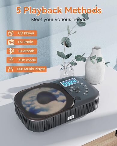 CD Player Portable,MONODEAL Dual Stereo Portable CD Player-Black | 4000mAh Rechargeable Player for Car/Home with Remote Control, Support USB/AUX,Headphone Jack in Kuwait