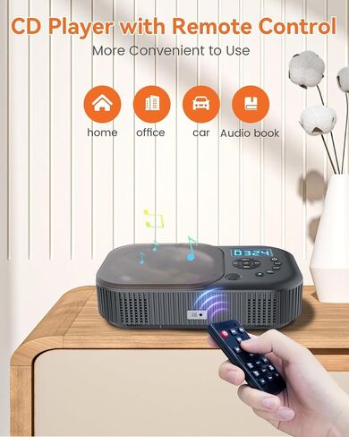 CD Player Portable,MONODEAL Dual Stereo Portable CD Player-Black | 4000mAh Rechargeable Player for Car/Home with Remote Control, Support USB/AUX,Headphone Jack in Kuwait