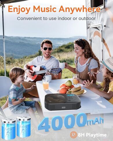 CD Player Portable,MONODEAL Dual Stereo Portable CD Player-Black | 4000mAh Rechargeable Player for Car/Home with Remote Control, Support USB/AUX,Headphone Jack in Kuwait
