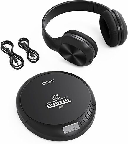 Coby Portable CD Player with Headphones, FM Radio, MP3 Playback, Black | 60-Second Anti-Skip for Home, Car & Travel, CD-R/CD-RW/MP3 Playback, 2 AA or USB Power, Simple Buttons, Foldable Headphones in Saudi Arabia
