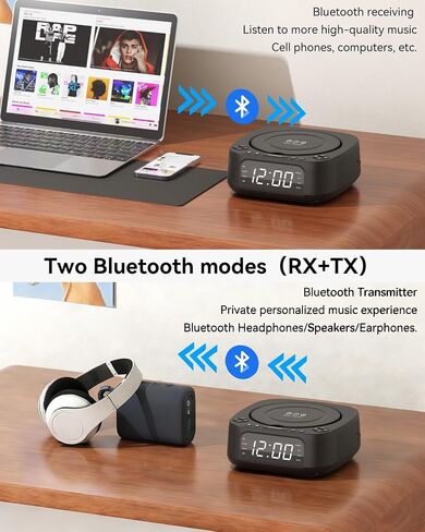 CD Player Portable,MONODEAL CD Players for Home,Desktop Portable CD Player with Bluetooth Speakers,Wireless Charging,Alarm Clock,SleepTimer,Supports CD/Bluetooth/FM Radio/USB Drive/AUX,Remote Control | with Bluetooth Speakers,Wireless Charging,Alarm Clock in Kuwait