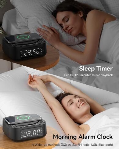 CD Player Portable,MONODEAL CD Players for Home,Desktop Portable CD Player with Bluetooth Speakers,Wireless Charging,Alarm Clock,SleepTimer,Supports CD/Bluetooth/FM Radio/USB Drive/AUX,Remote Control | with Bluetooth Speakers,Wireless Charging,Alarm Clock in Kuwait