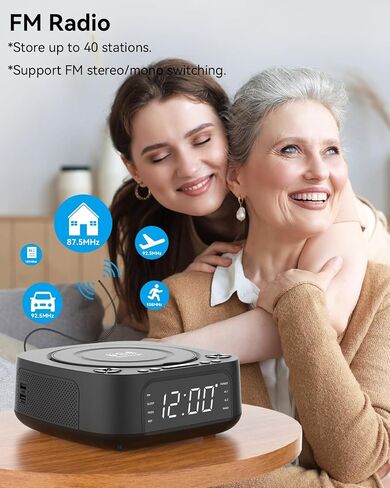 CD Player Portable,MONODEAL CD Players for Home,Desktop Portable CD Player with Bluetooth Speakers,Wireless Charging,Alarm Clock,SleepTimer,Supports CD/Bluetooth/FM Radio/USB Drive/AUX,Remote Control | with Bluetooth Speakers,Wireless Charging,Alarm Clock in Kuwait