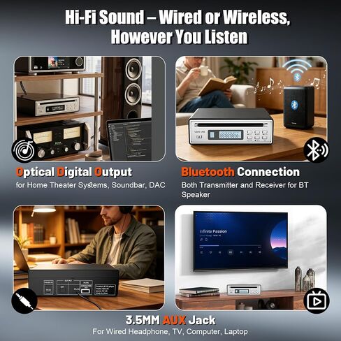 CD Ripper، نسخ الأقراص المضغوطة إلى محول USB، نسخ USB، تسجيل WAV بدون فقدان، مشغل أقراص مضغوطة بلوتوث للسيارة، مشغل أقراص مضغوطة Hi-Fi شخصي مضاد للتخطي للمنزل، كبار السن، مع مخرجات بصرية، AUX in Kuwait
