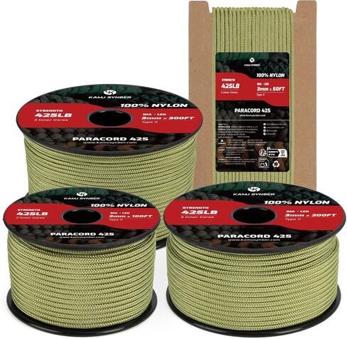 3mm Paracord 425 50ft Nylon Rope 3 Strands Type II Cord | 100% Nylon, Support 192kg (425lbs), Outdoor, Crafting, DIY, Camping, Survival, Versatile, Durable, Garden in Saudi Arabia