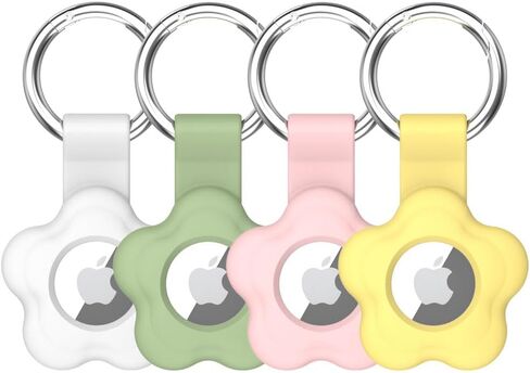 4 Pack Holder Case for AirTag Tracker with Keychain Flower Silicone Protective Cover with Loop Key Ring for Kids Pets Wallet Backpacks Luggage (White/Green/Pink/Yellow) in Saudi Arabia