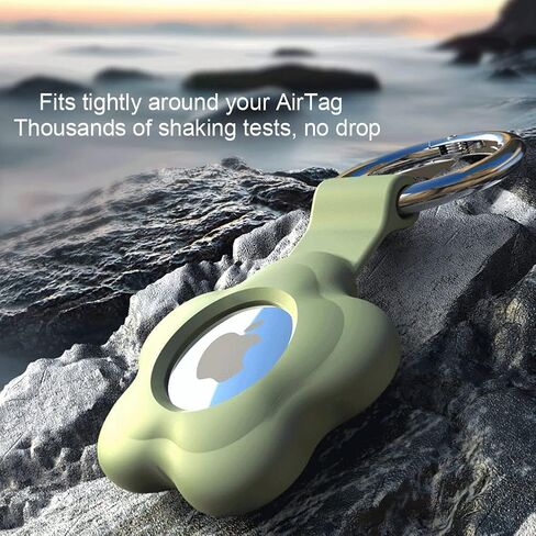 حافظة مكونة من 4 عبوات لجهاز تعقب AirTag مع سلسلة مفاتيح وغطاء واقٍ من السيليكون على شكل زهرة مع حلقة مفاتيح حلقية للأطفال والحيوانات الأليفة وحقائب الظهر (أبيض/أخضر/وردي/أصفر) in Kuwait