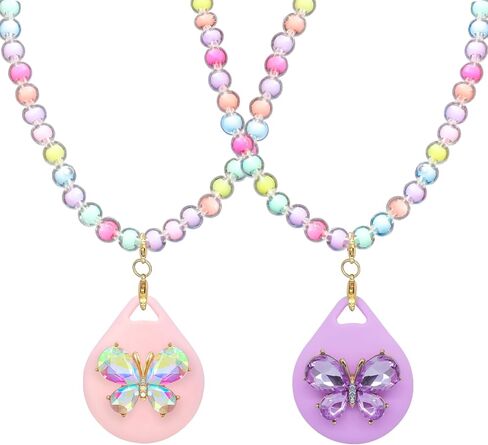 2 Pack Kids Necklace Holder for Airtag - Cute Pink Purple Butterfly Beaded Necklace Case Cover for Girls in Saudi Arabia