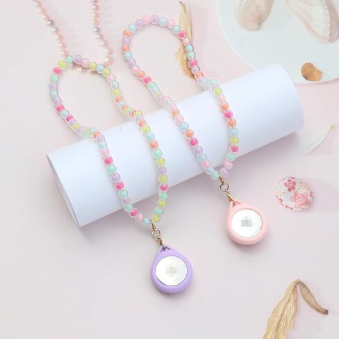 2 Pack Kids Necklace Holder for Airtag - Cute Pink Purple Butterfly Beaded Necklace Case Cover for Girls in Saudi Arabia