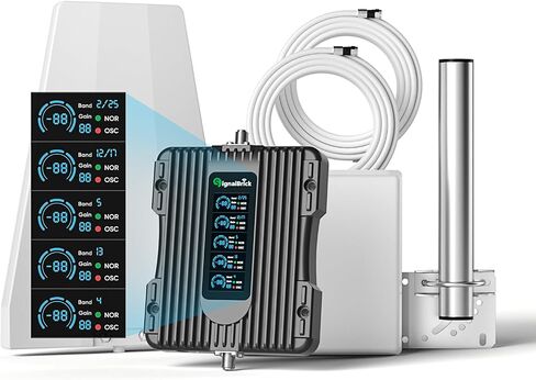 معزز الهاتف الخلوي للمنزل مع شاشة LCD، ومكبر صوت 5G LTE | يغطي الداعم ذو خمسة نطاقات 5000 قدم مربع، ويدعم النطاقات 2/4/5/12/13/17/25/66، ويعمل مع Verizon AT&T T-Mobile والمزيد in Kuwait