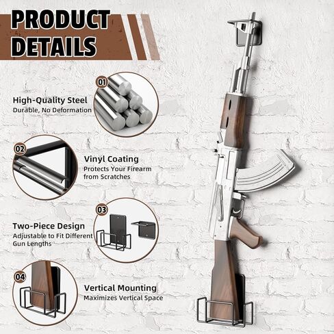 Shotgun Holder for Wall - Vinyl Coating Shotgun Rack Wall Mount, Heavy Duty Steel Vertical Gun Wall Mount, Vertical Gun Rack, Airsoft, Rifle Holder - 1 Pack in Saudi Arabia