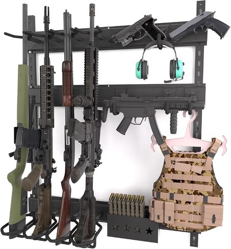 5-Slot Indoor Gun Rack for Wall, Heavy Duty Steel Vertical Rifle Rack | Scratch-Free, Fits Most Guns, Space-Saving, Easy to Install in Saudi Arabia