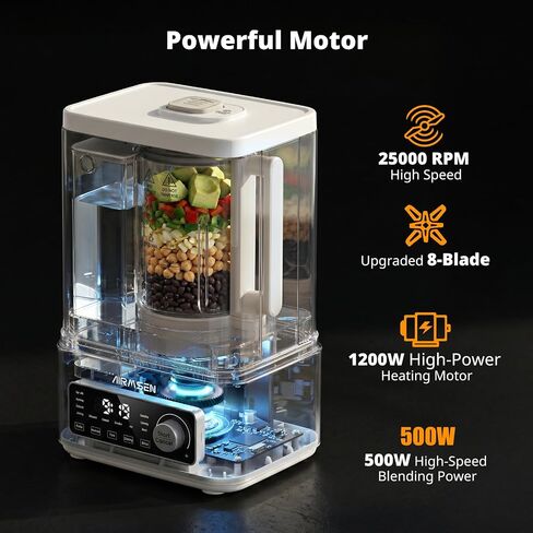 AIRMSEN 11-in-1 Steam Heating Glass Blender for Kitchen, 1200W Professional Countertop Blender with 68oz Removable Water Tank for Smoothies, Milkshakes, Juices, Soups and Sauces, Easy to Clean, White in Saudi Arabia
