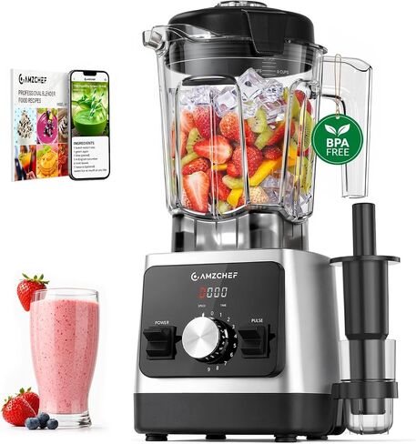 AMZCHEF 1800W Smoothies Blender, Ice-Crushing Countertop Blenders | Self-Cleaning, 6 Titanium-Coated Blades, 68 oz BPA-Free Tritan Jar, 5 Presets, Ice, Soups and Sauces, Family-Size in Saudi Arabia
