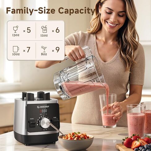 AMZCHEF 1800W Smoothies Blender, Ice-Crushing Countertop Blenders | Self-Cleaning, 6 Titanium-Coated Blades, 68 oz BPA-Free Tritan Jar, 5 Presets, Ice, Soups and Sauces, Family-Size in Saudi Arabia