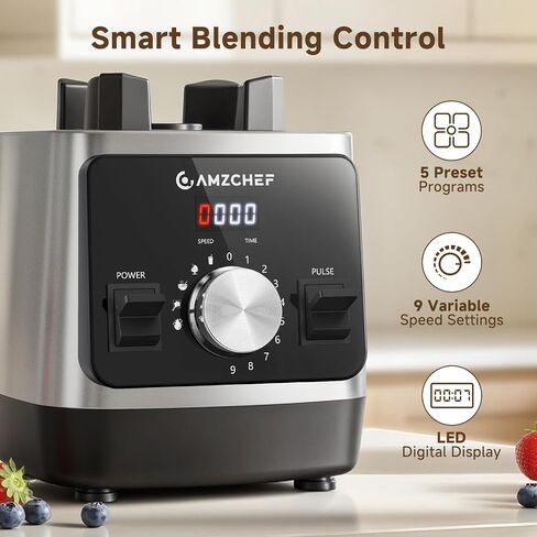AMZCHEF 1800W Smoothies Blender, Ice-Crushing Countertop Blenders | Self-Cleaning, 6 Titanium-Coated Blades, 68 oz BPA-Free Tritan Jar, 5 Presets, Ice, Soups and Sauces, Family-Size in Saudi Arabia