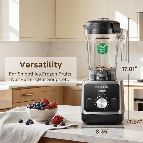 AMZCHEF 1800W Smoothies Blender, Ice-Crushing Countertop Blenders | Self-Cleaning, 6 Titanium-Coated Blades, 68 oz BPA-Free Tritan Jar, 5 Presets, Ice, Soups and Sauces, Family-Size in Saudi Arabia