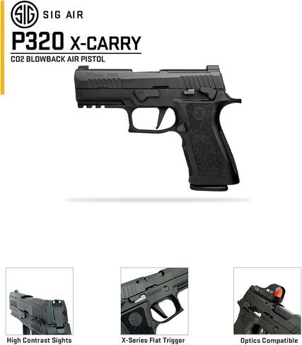 SIG SAUER P320 X-Carry CO2 مسدس هواء نصف تلقائي | 4.5 ملم من الصلب BB Optics متوافق مع معدات سوداء متينة مع مشاهد عالية التباين، مسدس هوائي للتدريب وممارسة الهدف in Kuwait