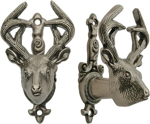 SZCO Deer Head Sword Hanger Wall Mount – 4" Cast Metal Expandable Display Hook for Swords, Guns, Daggers, Axes – Rustic Pewter Finish Weapon Holder – Adjustable Brackets with Screws – 2 Pack in Saudi Arabia