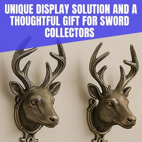 SZCO Deer Head Sword Hanger Wall Mount – 4" Cast Metal Expandable Display Hook for Swords, Guns, Daggers, Axes – Rustic Pewter Finish Weapon Holder – Adjustable Brackets with Screws – 2 Pack in Saudi Arabia
