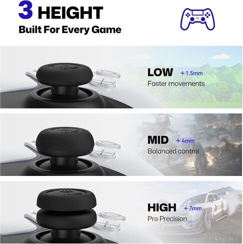 Thumb Grips for PS5/PS4 Controllers | 3 Height Options for Enhanced Precision & Control, Anti-Slip Silicone Caps, Compatible with PS5/PS4 Controllers, Black, 6PCS in Kuwait