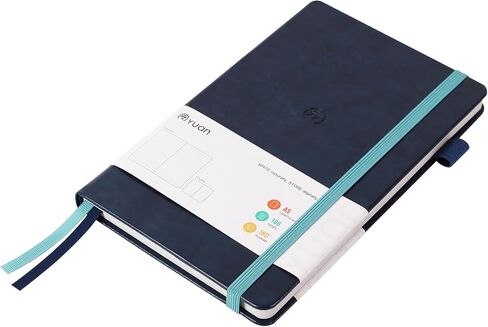 Yuan Smart Notebook with Hard Cover for Smart Pen Writing Set | Lined Pages, 5.2" X 8.27", 94sheet(187pages), Black Elastic Closure and Bookmark in Saudi Arabia
