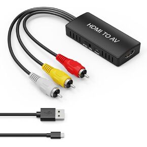 HDMI to RCA Converter, HDMI to AV 3RCA CVBs Composite Video Audio Converter Adapter for Old TV Compatible PAL/NTSC for Roku, Android TV Box, DVD ect in Kuwait