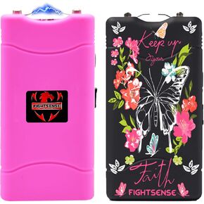 FIGHTSENSE Mini Stun Gun for Self Defense with Bright Led Flashlight, Rechargeable Battery, Nylon Holsters (Pink,Butterfly) in Saudi Arabia