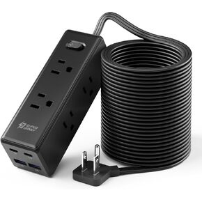 SUPERDANNY 15Ft Extension Cord with Multiple Outlets, Flat Plug Power Strip | Long Extension Cord with 6 Outlets, 4 USB Ports(2 USB C), Surge Protector for Home, Office Supplies, Dorm Essentials, White in Saudi Arabia