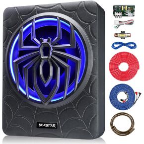10" 1200W Slim Under Seat Powered Car Subwoofer, Car Sub Built in Amplifier | Car/Truck Audio Sub Built in Amplifier amp Combo Package, with RGB LED Light(Subwoofer + Mounting Wire Kit) in Saudi Arabia