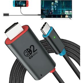 لمحول HDMI Dock 2، مخرج تلفزيون 4K@60 هرتز، شحن سريع PD 100W USB-C، كابل من النوع C إلى HDMI متوافق مع Switch 2/OLED/Steam Deck/ROG Ally/أجهزة الكمبيوتر المحمولة/الهواتف in Saudi Arabia