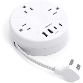 Travel Esstentials - Cruise Approved Power Strip with 5ft Retractable Cord | Ultra Thin Flat Plug, Addtam 3 Outlets 4 USB (2 USB C), Non Surge Protector for Travel/Cruise/Home/Dorm/Office, ETL Listed in Saudi Arabia