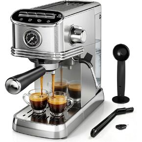 Kismile Espresso Machine 20 Bar, Small Coffee Maker with Milk Frother, Stainless Steel Coffee Machine with 45oz Removable Water Tank for Cappuccino, latte, Silver in Kuwait