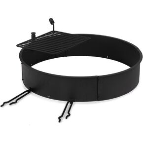 Ash & Ember 36" Steel Fire Pit Ring with Cooking Grate, 15.5" x 19.5" Swivel Grate with Spring Handle, Steel Fire Ring & Campfire Grill Combo for Outdoor Cooking, Durable High-Temp Finish in Kuwait