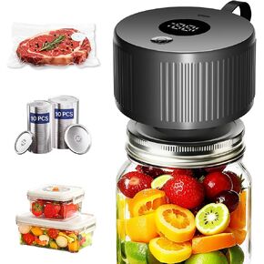 Electric Mason Jar Vacuum Sealer Kit, 3-in-1 Handheld Jar Sealer, Black | One-Touch Auto Seal, For Mason Jars, Food Savers & Containers, Ideal for Canning Jams, Pickles, Dry Foods, Present for Mom in Saudi Arabia
