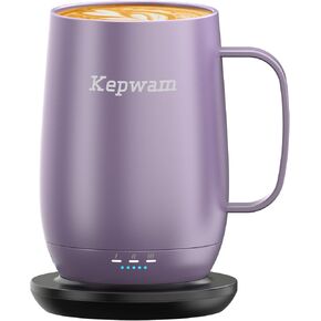 Kepwam Self-Heating Coffee Mug T2, 16oz Electric Heated Mug Hot Up to 149℉ | No App, 3 Temp Settings to Keep Coffee Warm, Long-Lasting Battery for Office & Home,Auto Shut-Off, Ideal Gift for Men & Women in Saudi Arabia