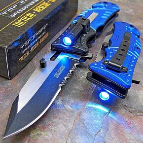 Tac-Force Pocket Folding Knife, 8" Overall, Two Tone Blade, Blue and Black Handle, LED, Rescue, EDC in Saudi Arabia